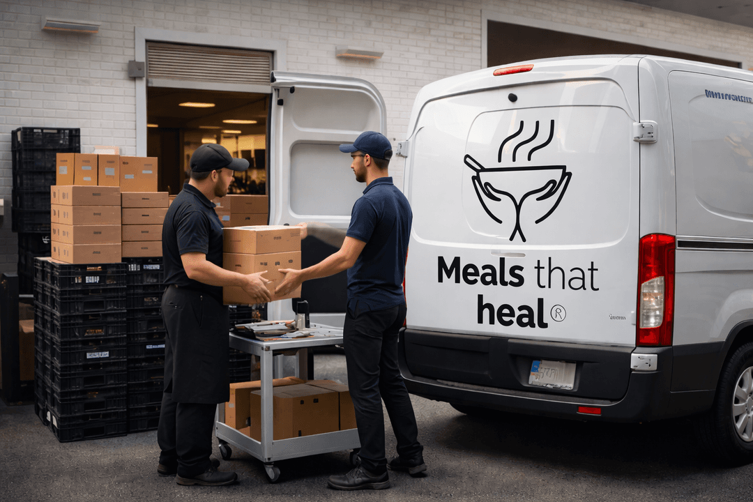 Team loading boxes onto bus for delivery